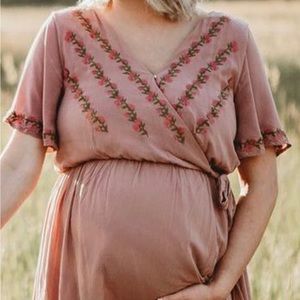 Mauve midi dress, bump friendly but not maternity, worn once
